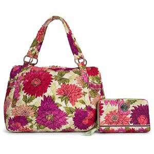 Vera Bradley Hello Dahlia Quilted Shoulder Bag Purse and matching wallet set